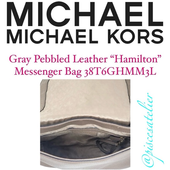 MICHAEL Michael Kors Large Gray Pebble Leather Hamilton Messenger Bag 38T6GHMM3L - Picture 9 of 13